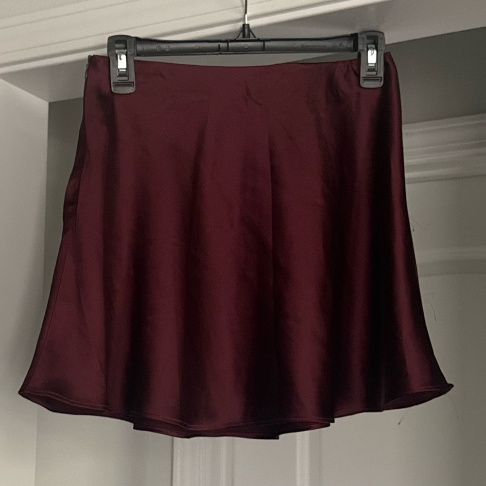 Elegant Maroon Burgundy Satin Skirt